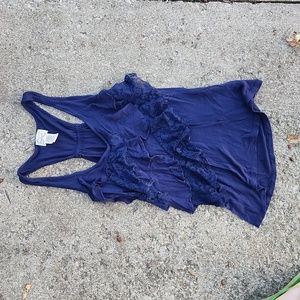 Navy Blue Lace Ruffle Racerback Tank XS